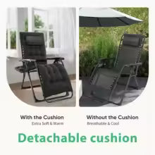 JHK Zero Gravity Recliner Camping Patio Lounge Chair, Foldable and Portable, with Cup Holder, Trays and Removable Pillow, for Outdoor Garden Use.