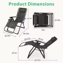 JHK Zero Gravity Recliner Camping Patio Lounge Chair, Foldable and Portable, with Cup Holder, Trays and Removable Pillow, for Outdoor Garden Use.