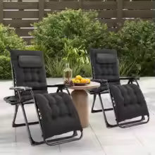 JHK Zero Gravity Recliner Camping Patio Lounge Chair, Foldable and Portable, with Cup Holder, Trays and Removable Pillow, for Outdoor Garden Use.